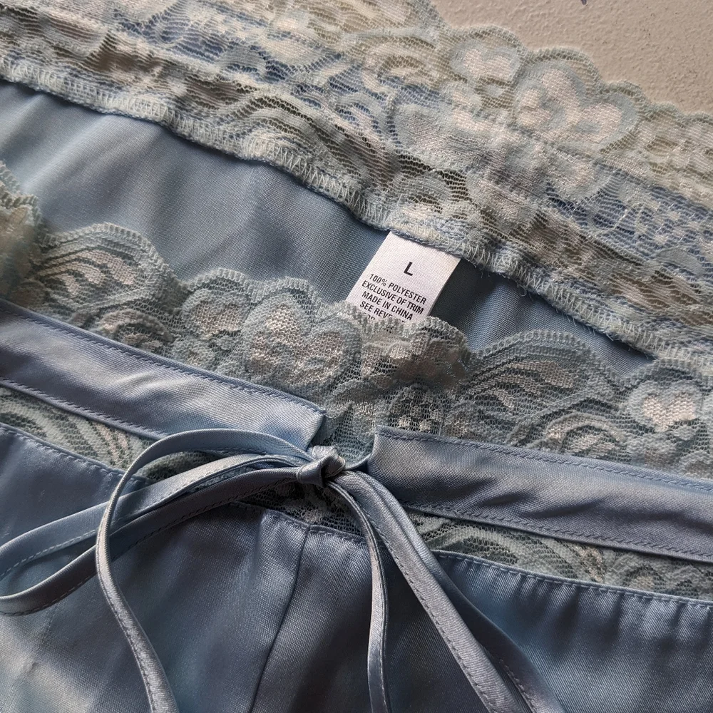 Light Blue Satin & Lace Sleep Set